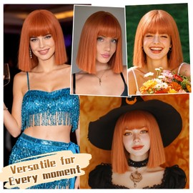 Ginger Bob with Bangs 14" Orange Wig Bob for Women
