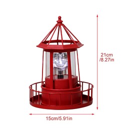 CALIDAKA LED Solar Powered Lighthouse, 360 Degree Rotating Lamp Waterproof Statue Solar LED Lighthouse for Lawn Patio Pond Yard Outdoor Decor (Red)