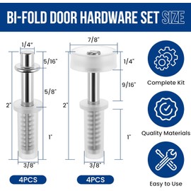 ZIUZI 8 Pcs Bi-Fold Door Spring Loaded Top Pivot & Guide Wheel Kit – 3/8" Shaft, 7/8" Wheel