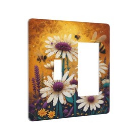 Beautiful Floral Bee Daisies Flower Outlet Covers 1 Toggle 1 Rocker Combination Electrical Switch Plates Light Switch Cover Plate Decorative Wall Plate for Bedroom living Room Decor
