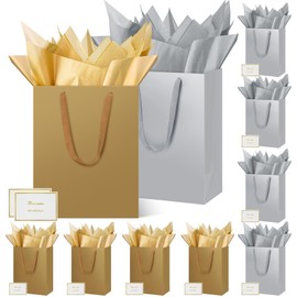 HONTIUS Gift Bags Pack of 10 Gift Bags with 10 Handkerchiefs and 10 Cards, 12.59 Inch Gift Bags Large Gift Bag 32 x 25 x 12 cm Gift Bag Bags for Birthday Wedding Celebration Party D