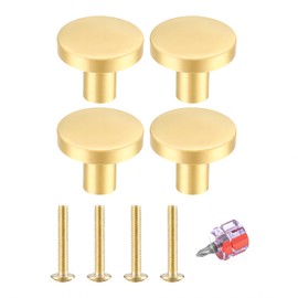 XKQYX Brass Drawer Knobs, Cupboard Handles, Kitchen Wardrobe Cabinet Dresser Drawers Door Pull Handles and Knobs, Round Furniture Knobs and Handles - 4 Pcs