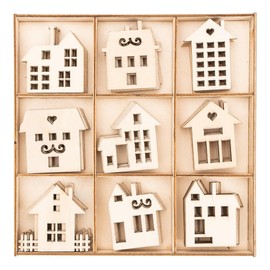 Ideen mit Herz Wooden Scatter Decoration | Wooden Motifs | Houses 2 | Table Decoration | Includes Wooden Box | 9 Different Designs, 7 Pieces Each | 63 Pieces
