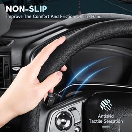 Black Leather Steering Wheel Cover，Classic Black，Anti-Slip, Safety, Soft, Breathable, Adaptable to 14.5-15 inches Steering Wheel
