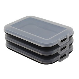 Engelland Set of 3 Cold Food Containers with Integrated Serving Plate, Food Storage Box, Food Container, Cold Cuts Box, Stackable, BPA-Free, Kitchen Supplies, Plastic, Black