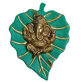Charmy Crafts Metal Ganesha On Leaf, Wall Hanging Article for Wall Decor, Wedding Gifts, Best for Housewarming, Room Decor (Aqua Green)