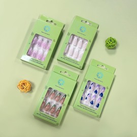 Acrylic press on nails, French tip, Fake nails with glue, Fake nails with design, Short press on nails, Medium - Long, 24 pc set (including adhesive tabs) (JP1995) MOTA ENTERPRISE