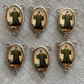 Saint Charbel Medal Rosary Centers |Rosary Making Parts | Silver Tone