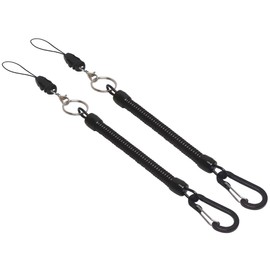 Audiophan Coil Strap, Carabiner, Bungee Strap, Spiral Cord, One-touch Detachable Strap, Firm, Thick, Smartphone, Fishing, Anti-Theft, Fall Prevention, Black, 2-Piece Set, Black