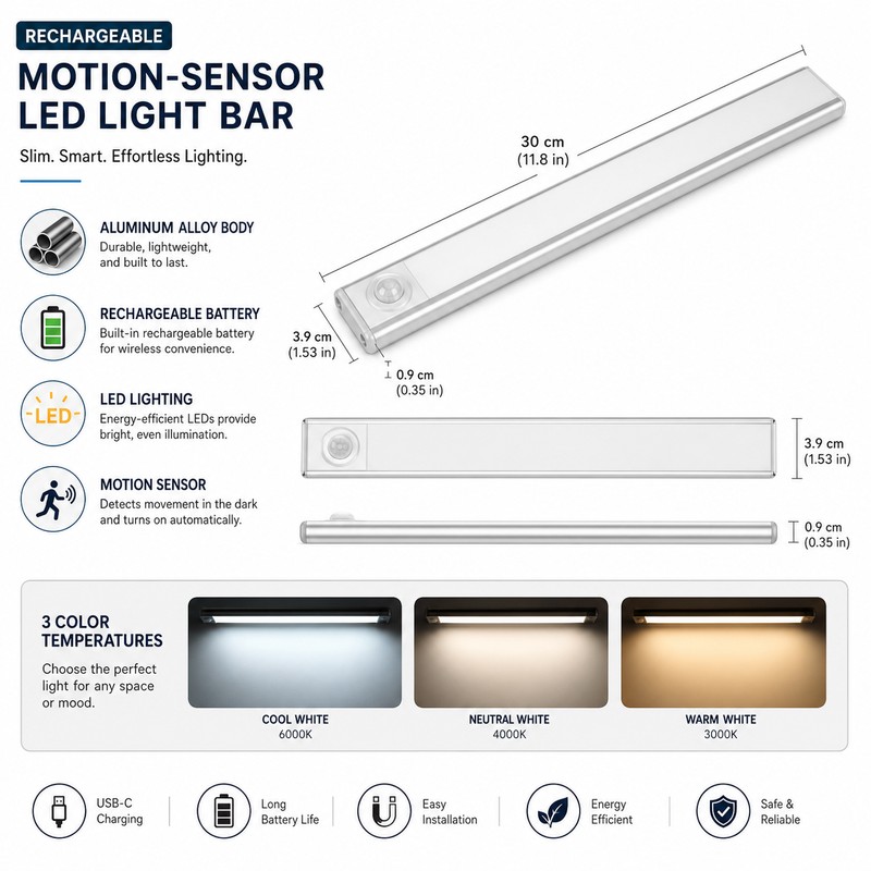 Rechargeable Motion Sensor LED Light Bar for Cabinets – Magnetic