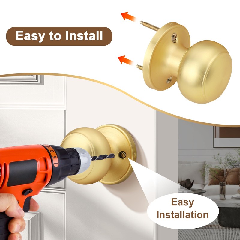 Probrico 8 Pack Gold Dummy Door Knob Closet Doorknobs, Individual