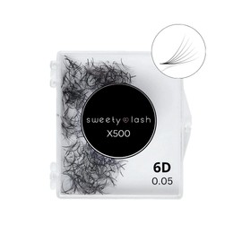 SWEETY LASH - Eyelash Extension - 500pcs 6D 0.05 Volume Lashes Russian Premade Silk Bouquet Lashes Individual False Eyelashes Curl D & C (6D-0.05D-0.05C - 7-14mm) - 13mm D
