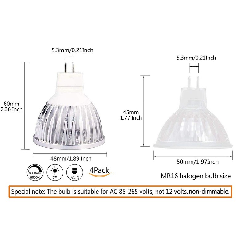 CTKcom 5W MR16 LED Bulbs (4 Pack), 120V G5.3 Base