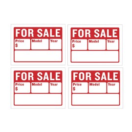 Car For Sale Sign for Car and Vehicles Auto Sales Size 9" X 12" (2-Line) - 4PC