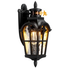 Seovix Motion Sensor Outdoor Wall Lights, 220° Dusk to Dawn Exterior Lighting Fixtures with Tempered Glass, Vintage Style IP65 Waterproof for Porch, Garage, House (Black)