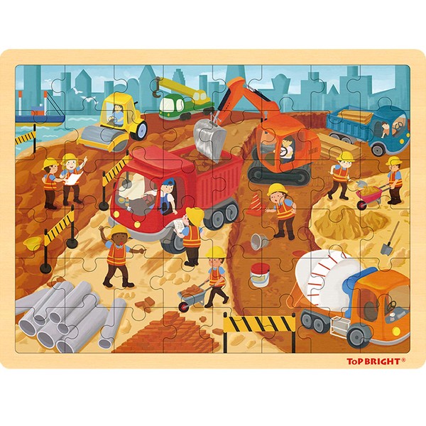 TOP BRIGHT 48 Piece Puzzles for Kids Ages 4-8 - Construction Wooden Jigsaw Puzzles for Toddlers 4 Year Old
