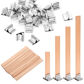 Jiozermi 100 Pcs Wooden Candle Wicks, 15mm x 150mm Smokeless Wood Wicks Crackling Wood Wicks Wooden Core Wax Wicks Candle Making Wicks with Metal Base for DIY Candle Making