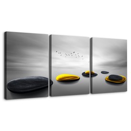 Looife Lover Swan Canvas Wall Art 20x30 Inch 3 Panels Yellow and Black Stones Bird Fly in The Sky Painting Picture Giclee Prints Gallery Wrapped Ready to Hang Artwork for Living Room Bedroom Decoration