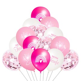 Ovanda Pack of 24 Christening Balloons, Christening Decoration, Boy Girl Pink Gift for Christening as Birthday, Wedding, Baby Shower, Anniversary Party Decoration, My Christening Dove Rainbow Pattern
