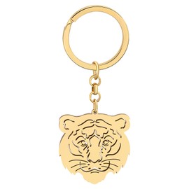 BAMAY Stainless Steel Tiger Keyring 18K Gold Silver Plated Wildlife Car Key Ring Charms for Women Girls, 18K Gold Plated Tiger