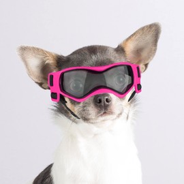 Enjoying Dog Sunglasses Small Breed, UV Protection Dog Goggles Small Breed, Driving Puppy Eye Protection, Windproof Dustproof Anti-Fog, Breathable, Adjustable Straps, Cool Pink