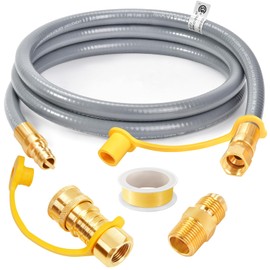 GasSaf 6FT 3/8" ID Natural Gas Hose, Natural Gas Grill Hose Conversion Kit Suitable for Weber Grills, Blackstone Griddles, Generator, Patio Heater (with Sealing Tape)