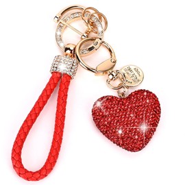XIABYAYU Heart Keyring, Glitter Keyring with Rhinestones, Car Key Fob, Heart Pendant Key Ring, Key Ring for Women Valentine's Day, red