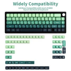 TIMSEKER 124 Keys Gradient Green Japanese Keycaps Set, MOA Profile Custom Dye Sub Thick PBT Keycap Set, Round Cute Keycaps for ANSI Layout Cherry Gateron MX Switch Mechanical Keyboards