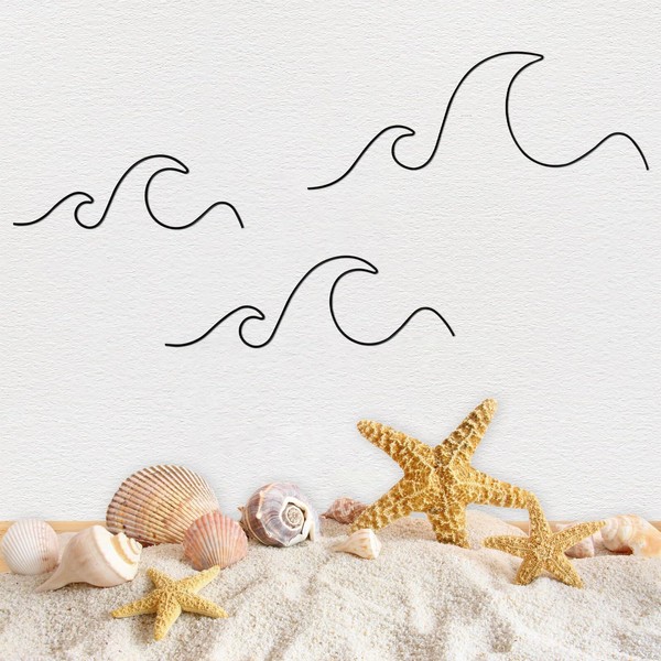 EVALIANA Black Metal Wave Wall Art, Ocean Beach Theme Style