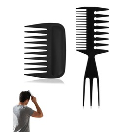 CULEB 2 Pezzi Set di Pettine Denti Larghi per Onde, Pettini a Denti di Squalo, Pettine per Capelli Ricci, per Capelli Ricci e Ondulati Parrucche Barbiere Salone Donna Uom, Stile 2