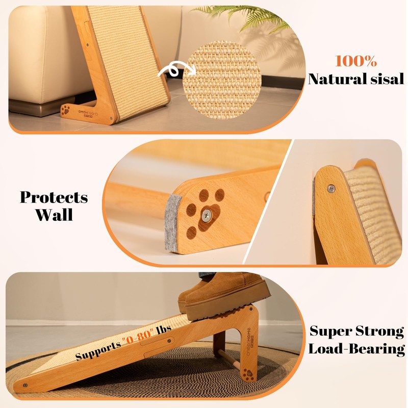 CHEERHOME PETS Sisal Cat Scratcher Ramp for Indoor Cats, 24.8"