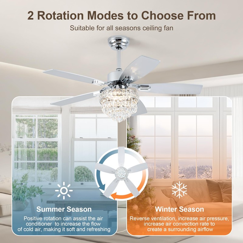 Esiovco Chandelier Ceiling Fans With Lights And Remote,42in Chandelier Fan