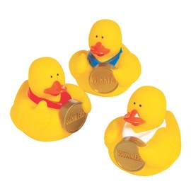 Fun Express 12 Pieces Award Medal Rubber Ducks - Ducky Toys