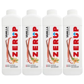 Zerup Zero Sugar Vanilla Syrup, Sugar-Free Coffee Syrup, Zero Calories and Sugar, Keto Friendly, Ideal for Lattes, Cappuccinos, Espresso, Americano, Indulgent Taste 33.8 Oz (1L), Pack of 4