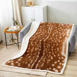 Erosebridal Deer Hunting Fleece Blanket Throw 50"X60",Brown Deer Hide Throw Blanket Woodland Animal Skin Sherpa Blanket for Bed Sofa Couch,Rustic Farmhouse Flannel Blanket for Country Cabin
