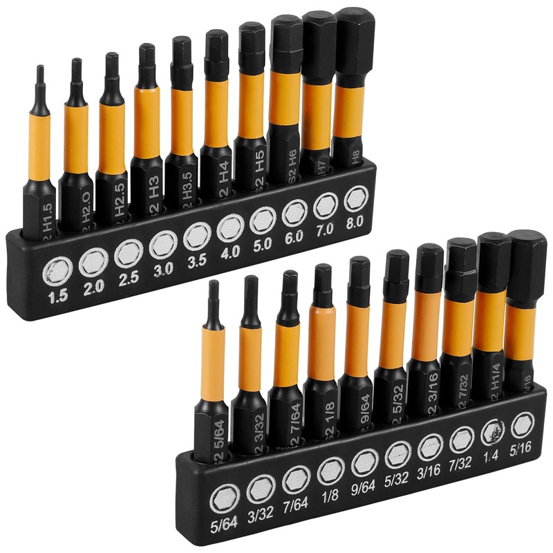 20Pcs Impact Hex Head Allen Wrench Drill Bit Set Metric