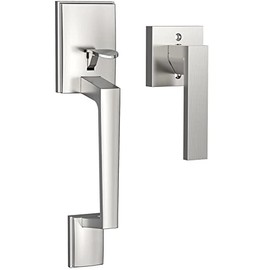 Front Door Handle, Brightify Single Cylinder Exterior Door Entry Handle with Lever, Entry Door Lock Handle, Reversible for Left & Right Hand Door (Modern, Satin Nickel)