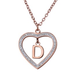 LuckyLy Collares de Mujer de Corazón con Iniciales, Acero Inoxidable con Baño de Oro Rosa 18k y Zirconia Cúbica, Cadena con Dije – Joyería, Regalos para Mujer Navidad y San Valentín, Regalos para Mamá, Modelo Adina, Letra D