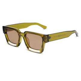 VANLINKER Thick Square Sunglasses for Men Women Retro Chunky Rectangle Trendy Shades VL9731 Transparent Olive Green