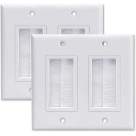 iMBAPrice 2-Gang Brushed Wall Plate - Decora Style Cable Pass Through Insert for Wires Wall Socket Plug Port/HDTV/HDMI/Home Theater Systems and More - White (Pack of 2)