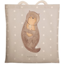 Mr. & Mrs. Panda Otter with Shell Medallion Gift, Office, Tote Bag, Sea Otter, Otter, Bag, Shopper Fabric Bag, gray