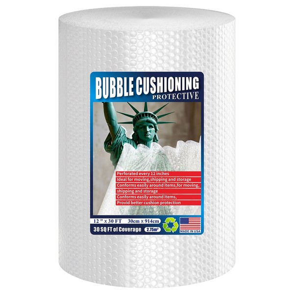 A&A Heavy-Duty Bubble Wrap Cushioning Roll – 12”x30’ Perforated Every