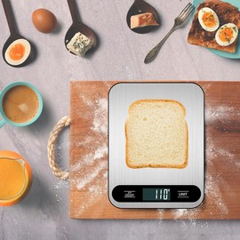 vaolmlop Kitchen Scale, Digital 10 kg with Large LCD Display, Multifunctional Food Scale, Letter Scales with Large Stainless Steel Weighing Surface, High Precision Up to 1 g, Silver