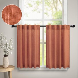 Terracotta Kitchen Cafe Curtains 24 Inch Length 2 Panel Set Back Tab Pocket Light Filtering Sheer Privacy Linen Short Fall Curtain for Small Window Rust Colored Curtain for Bathroom 30x24 Burnt Orange