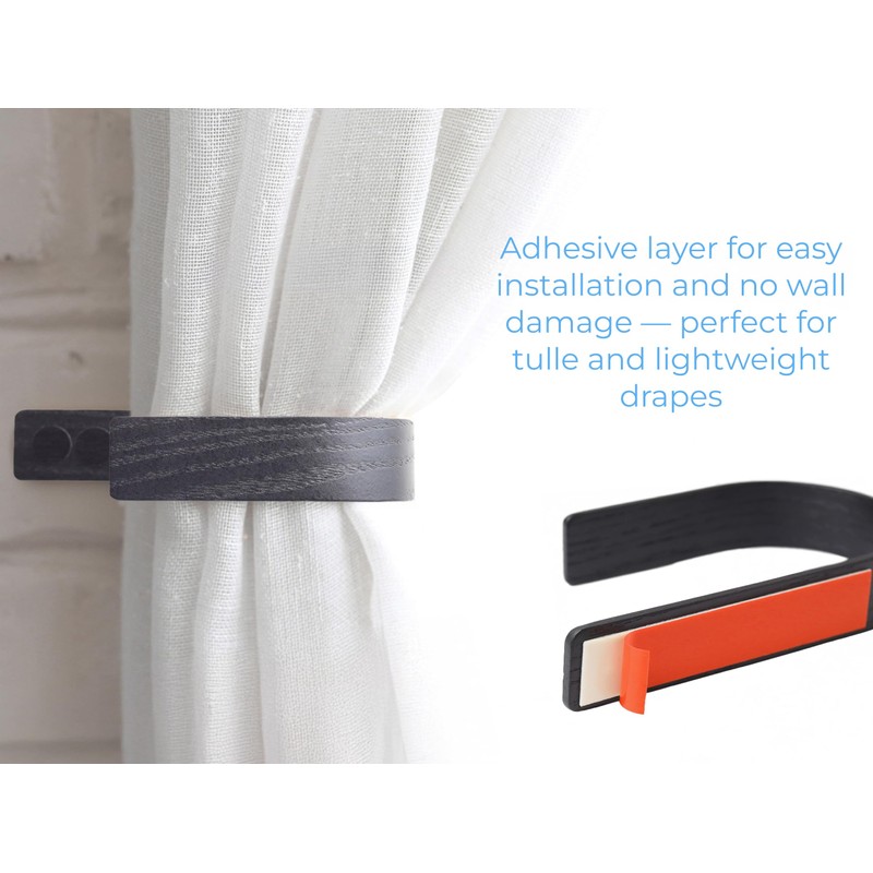Wood Curtain Holdbacks - Set of 2 Black Modern Farmhouse