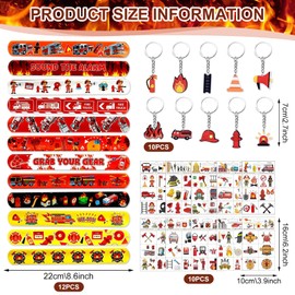 TECHEEL Fireman Party Bags, Fire Brigade Children's Birthday Party Bags with 12 Fire Brigade Snap Bracelets, 10 Fire Brigade Keyrings, 10 Fire Brigade Tattoos, Fire Brigade Toy for Boys Birthday