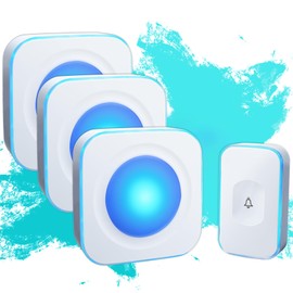 Wireless Doorbell 1200Ft Door Bells for Home with Flashing Light Hearing Impaired Door bell 1 Battery Button & 3 Plug in Receivers for Home Classroom Room Office