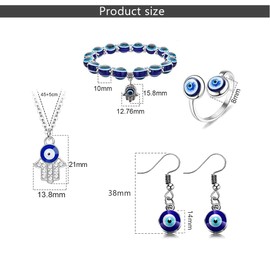 Turkish Blue Eye Necklace Evil Eye Necklace Jewellery Set Evil Eye Bracelet Evil Eye Pendant/Earring and Ring Set Bring Happiness Protect Family Members from Harm Gift Love, Stainless Steel