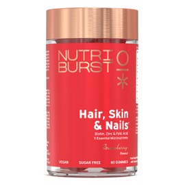 Nutriburst - Hair Skin and Nails Gummies - Biotin Zinc Vitamin E for Thicker Hair & Stronger Nails - Sugar Free Supplements - 60 Gummies 1 Month Supply - Suitable for Vegetarians & Vegans