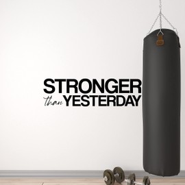 Stronger Than Yesterday Motivational Gym Wall Decal Quote for Home Gym Yoga Exercise Fitness Workout Inspirational Office Wall Art Decor Vinyl Removable Sticker (Large)